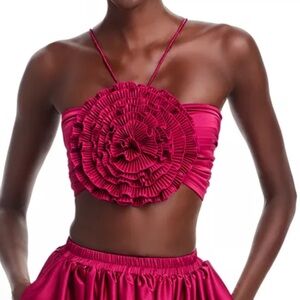 L’idee Triumph Crop Pleated 3D Flower Rosette Lace Up Back Bra Top size US 6